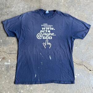 Vintage 1999 dramatic arts festival faded blue graphic t shirt